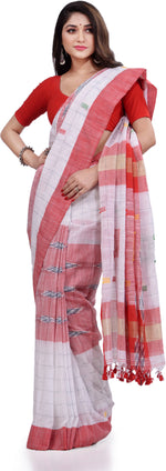 Thumbnail for Desh Bidesh Woven Handloom Pure Cotton Saree (White) - Distacart