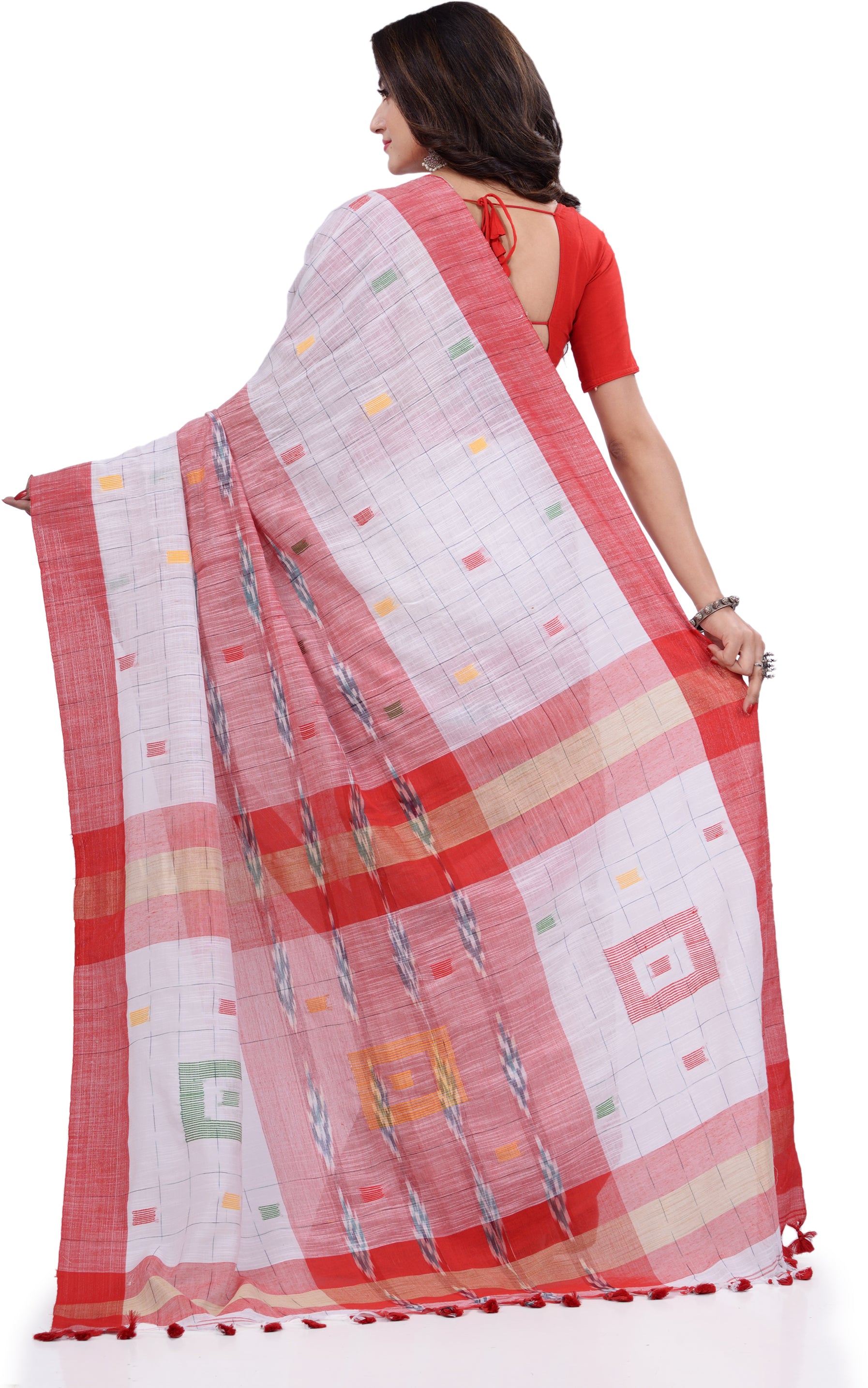 Desh Bidesh Woven Handloom Pure Cotton Saree (White) - Distacart