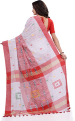 Thumbnail for Desh Bidesh Woven Handloom Pure Cotton Saree (White) - Distacart