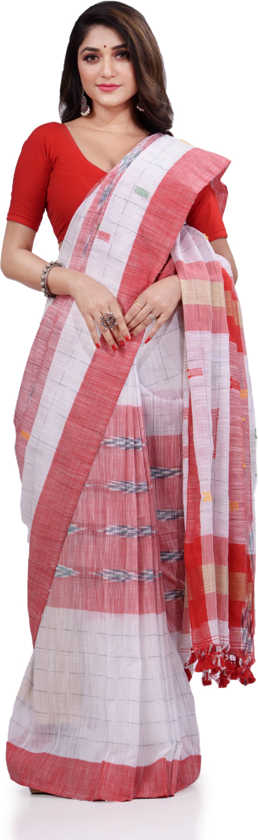 Desh Bidesh Woven Handloom Pure Cotton Saree (White) - Distacart