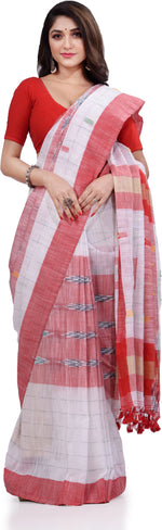 Thumbnail for Desh Bidesh Woven Handloom Pure Cotton Saree (White) - Distacart