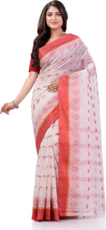 Thumbnail for Desh Bidesh Woven Handloom Handloom Pure Cotton Saree (Red) - Distacart