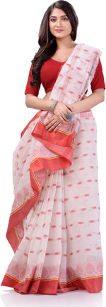 Thumbnail for Desh Bidesh Woven Handloom Handloom Pure Cotton Saree (Red) - Distacart