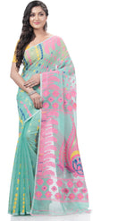 Thumbnail for Desh Bidesh Woven Jamdani Handloom Pure Cotton Saree (Blue) - Distacart