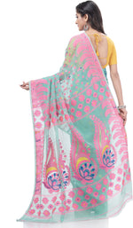 Thumbnail for Desh Bidesh Woven Jamdani Handloom Pure Cotton Saree (Blue) - Distacart