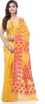 Thumbnail for Desh Bidesh Woven Jamdani Handloom Pure Cotton Saree (Yellow) - Distacart