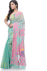 Thumbnail for Desh Bidesh Woven Jamdani Handloom Pure Cotton Saree (Blue) - Distacart