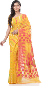 Thumbnail for Desh Bidesh Woven Jamdani Handloom Pure Cotton Saree (Yellow) - Distacart
