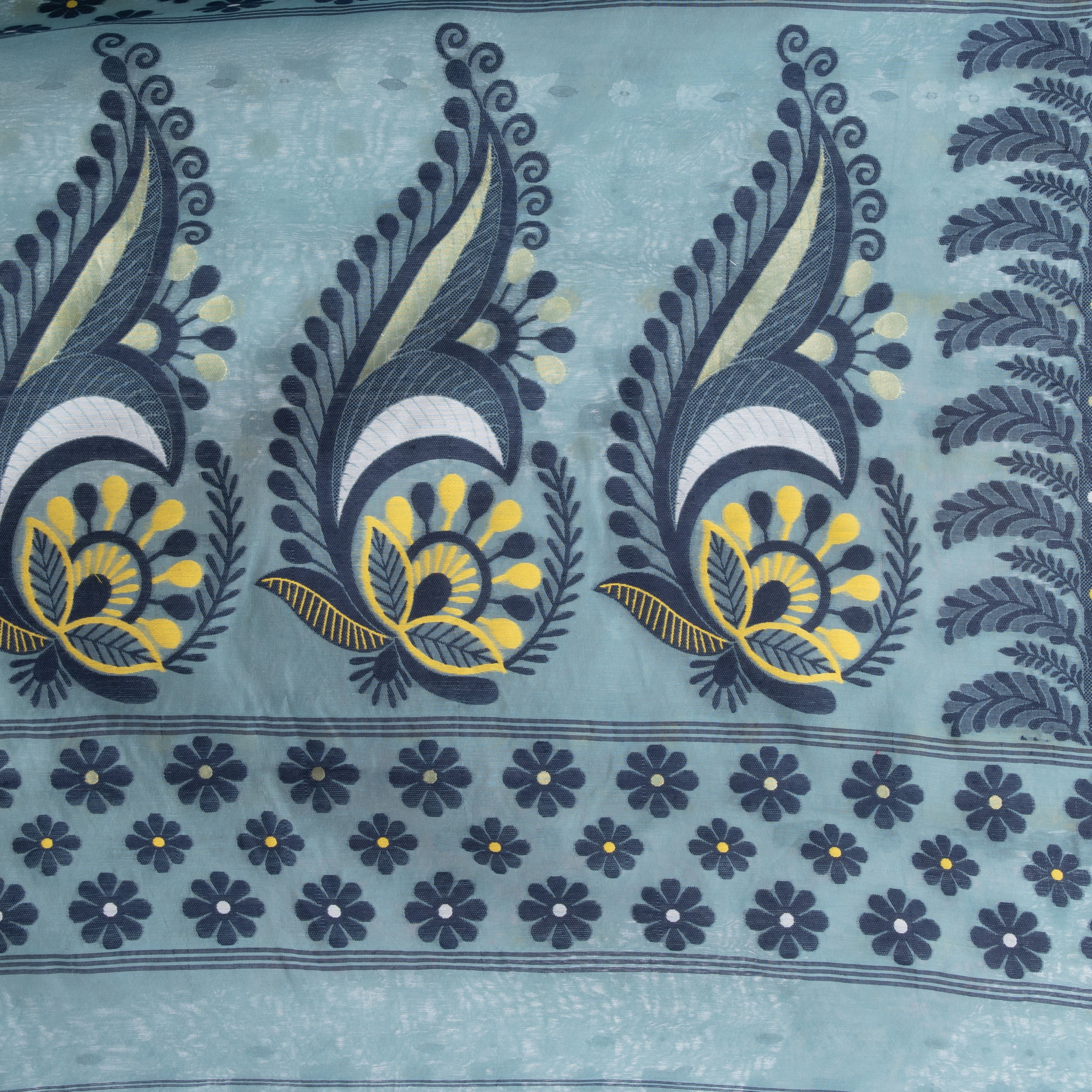 Desh Bidesh Embellished Jamdani Handloom Cotton Blend Saree (Blue) - Distacart