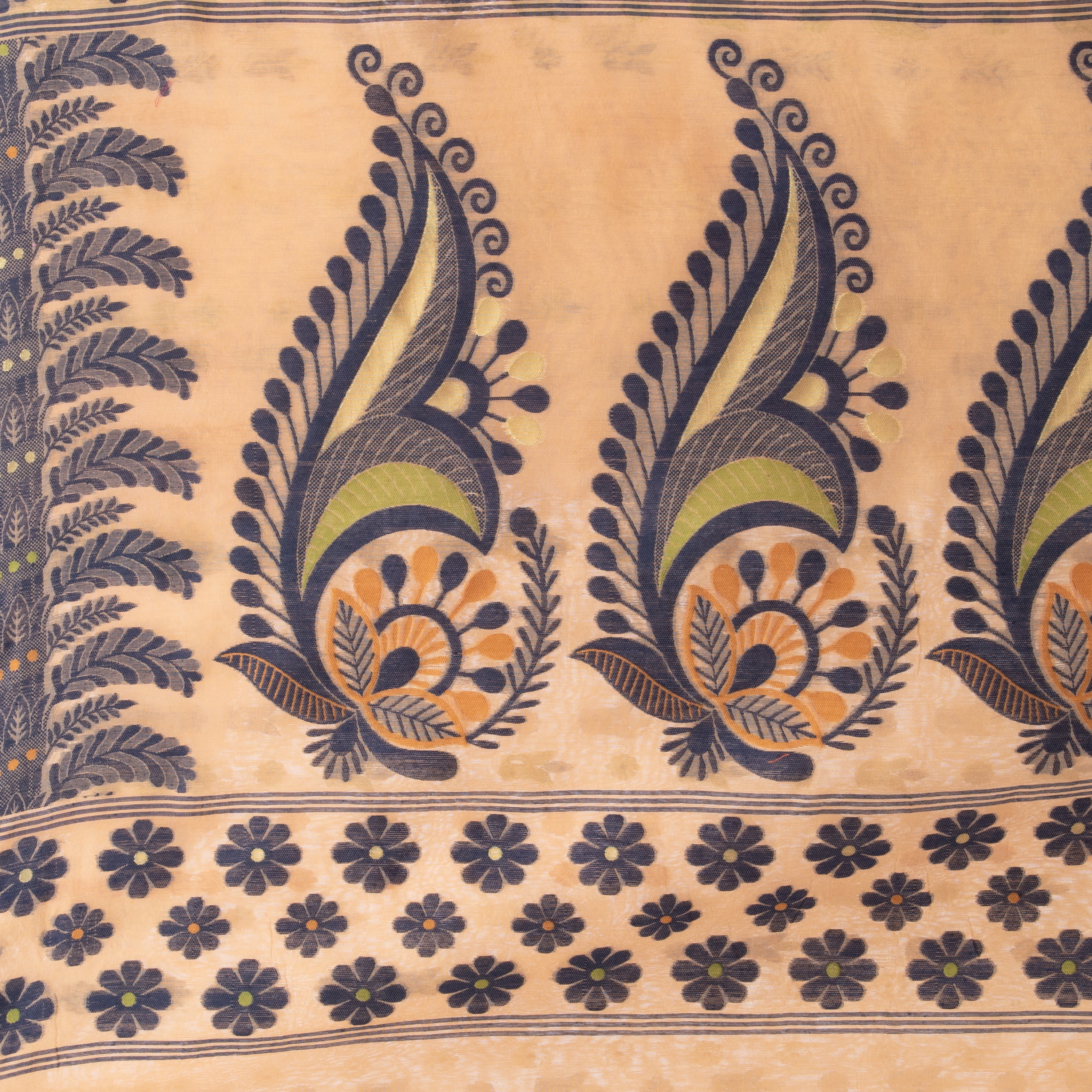 Desh Bidesh Embellished Jamdani Handloom Cotton Blend Saree (Orange) - Distacart