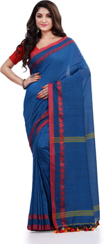 Thumbnail for Desh Bidesh Woven Handloom Pure Cotton Saree (Blue) - Distacart