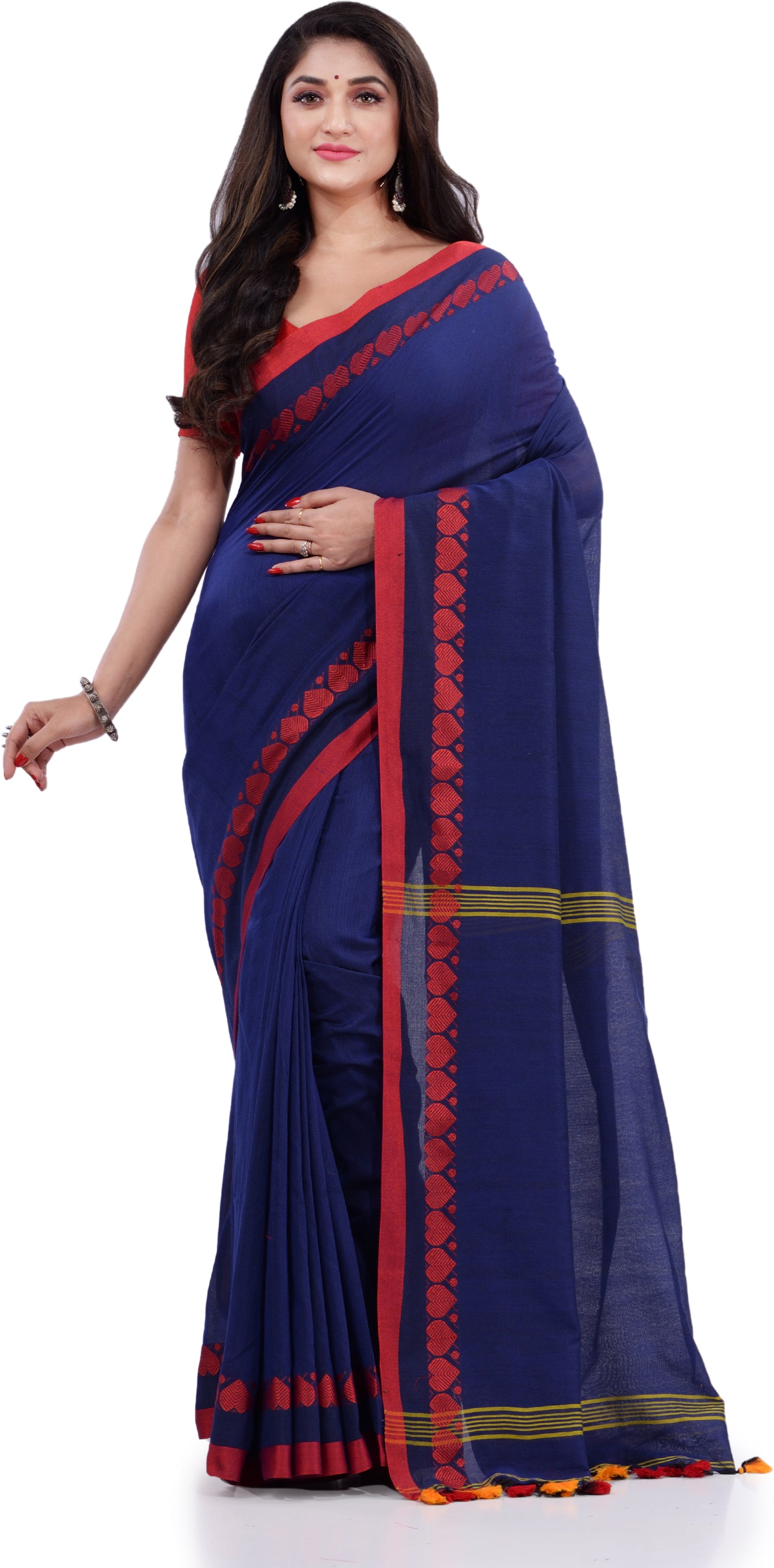 Desh Bidesh Woven Handloom Pure Cotton Saree (Dark Blue) - Distacart