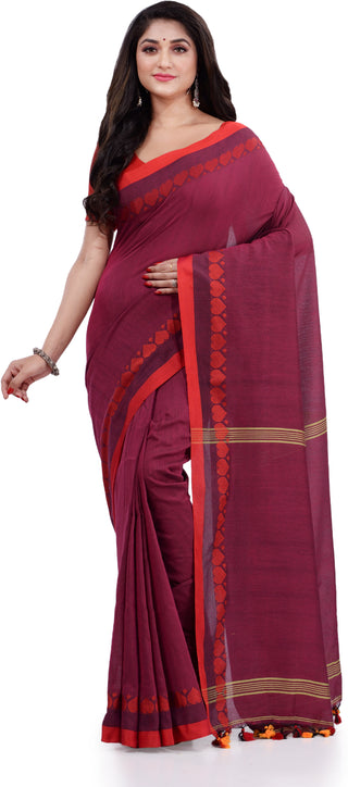 Desh Bidesh Woven Handloom Pure Cotton Saree (Maroon) - Distacart