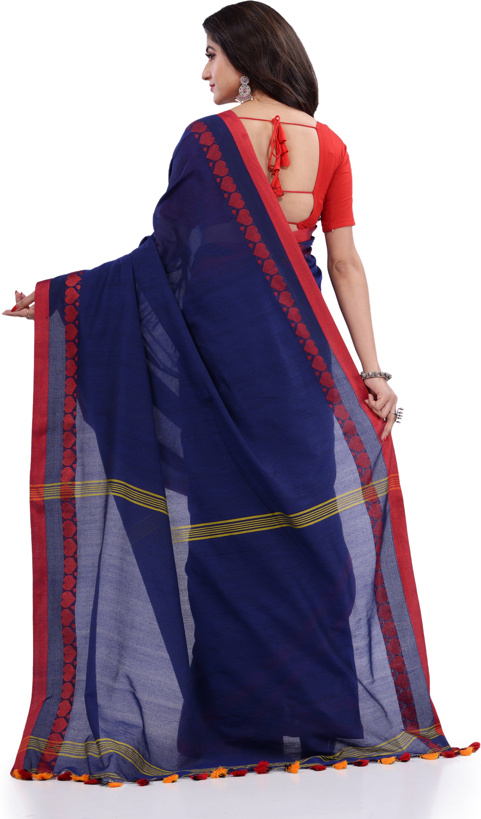 Desh Bidesh Woven Handloom Pure Cotton Saree (Dark Blue) - Distacart