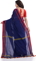 Thumbnail for Desh Bidesh Woven Handloom Pure Cotton Saree (Dark Blue) - Distacart
