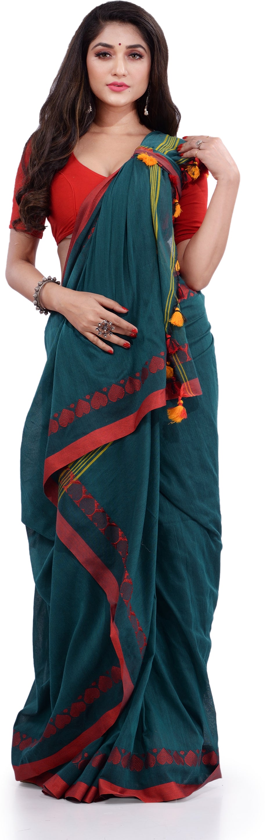 Desh Bidesh Woven Handloom Pure Cotton Saree (Green) - Distacart