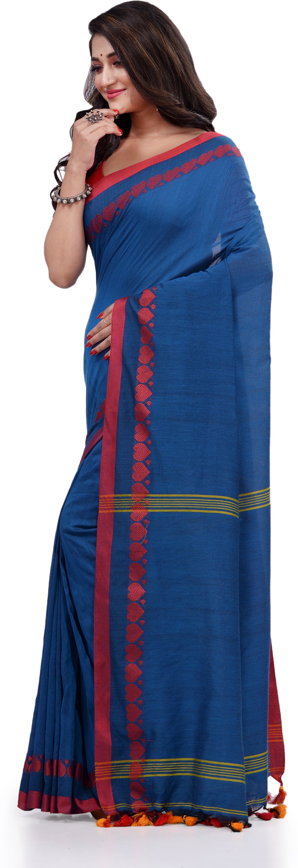 Desh Bidesh Woven Handloom Pure Cotton Saree (Blue) - Distacart