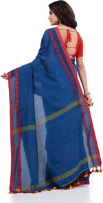 Thumbnail for Desh Bidesh Woven Handloom Pure Cotton Saree (Blue) - Distacart