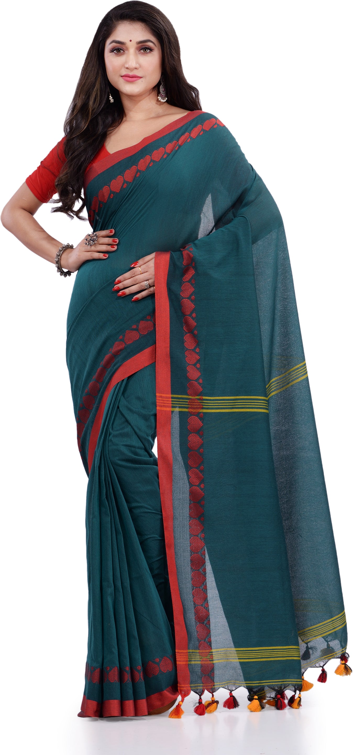 Desh Bidesh Woven Handloom Pure Cotton Saree (Green) - Distacart