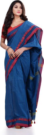 Thumbnail for Desh Bidesh Woven Handloom Pure Cotton Saree (Blue) - Distacart