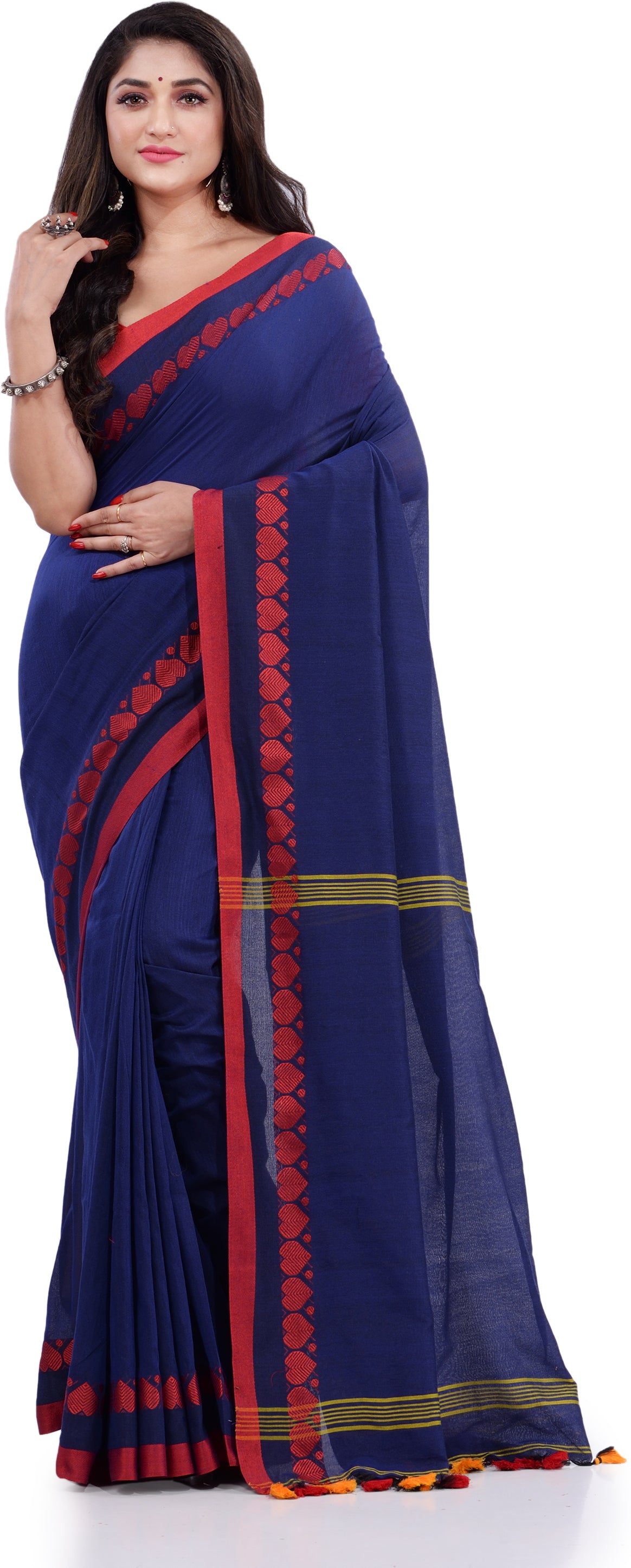Desh Bidesh Woven Handloom Pure Cotton Saree (Dark Blue) - Distacart