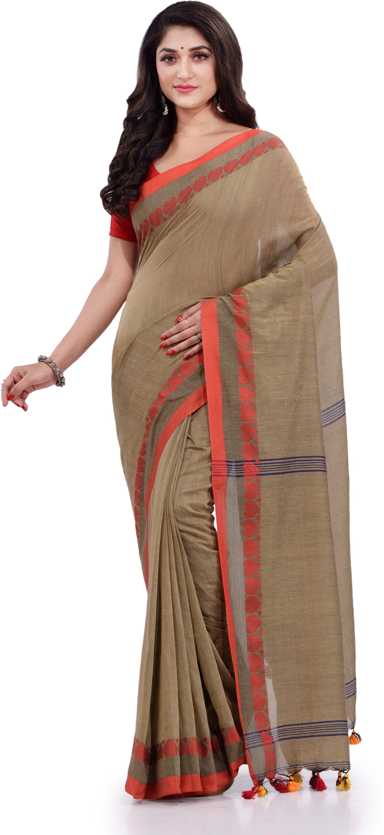 Desh Bidesh Woven Handloom Pure Cotton Saree (Beige) - Distacart