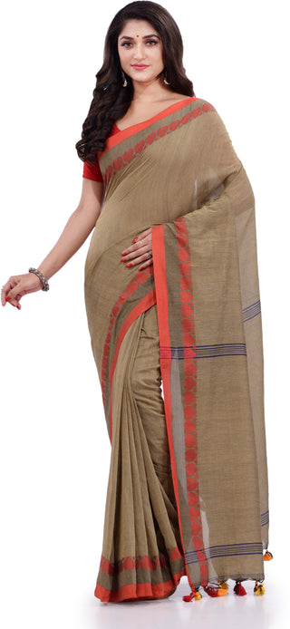 Desh Bidesh Woven Handloom Pure Cotton Saree (Beige) - Distacart