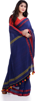 Thumbnail for Desh Bidesh Woven Handloom Pure Cotton Saree (Dark Blue) - Distacart