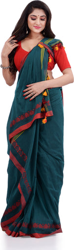 Thumbnail for Desh Bidesh Woven Handloom Pure Cotton Saree (Green) - Distacart