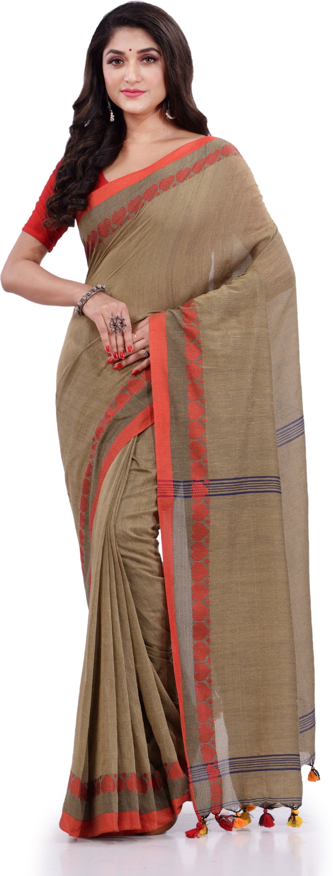 Desh Bidesh Woven Handloom Pure Cotton Saree (Beige) - Distacart