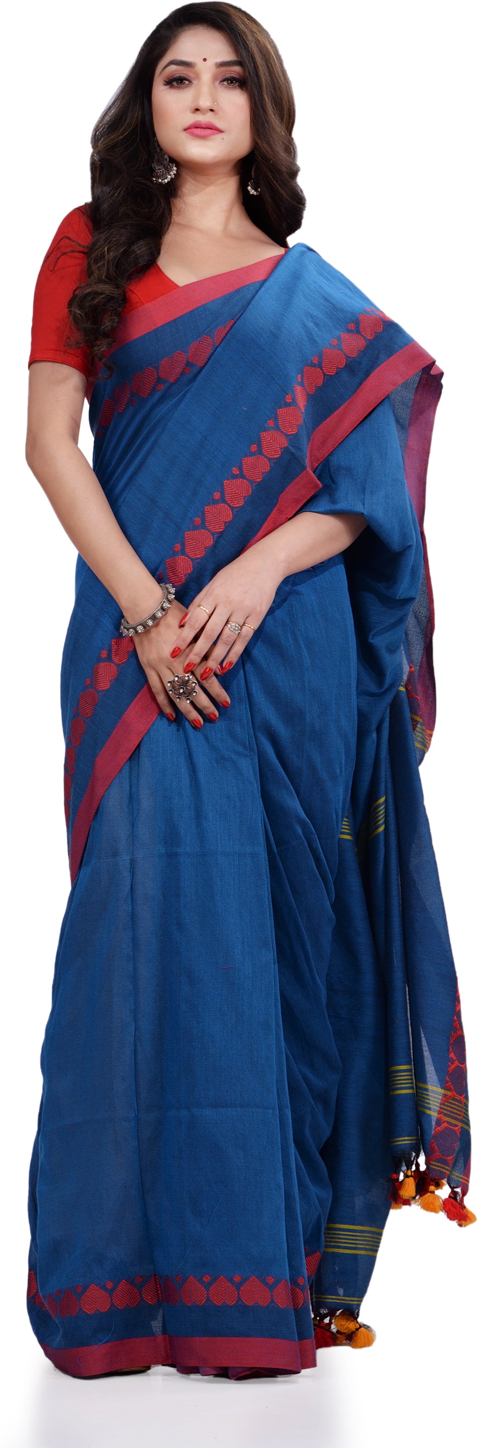 Desh Bidesh Woven Handloom Pure Cotton Saree (Blue) - Distacart