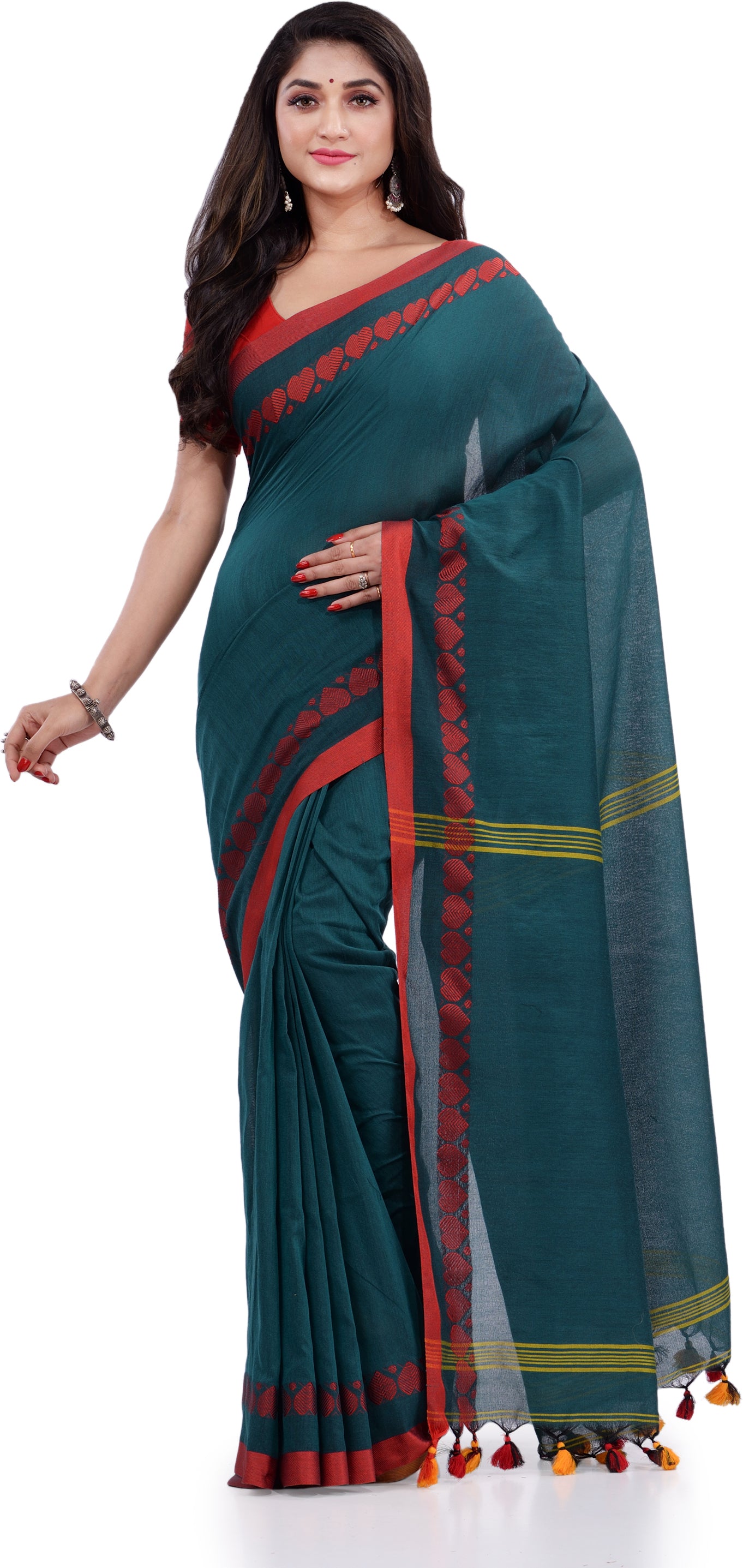 Desh Bidesh Woven Handloom Pure Cotton Saree (Green) - Distacart