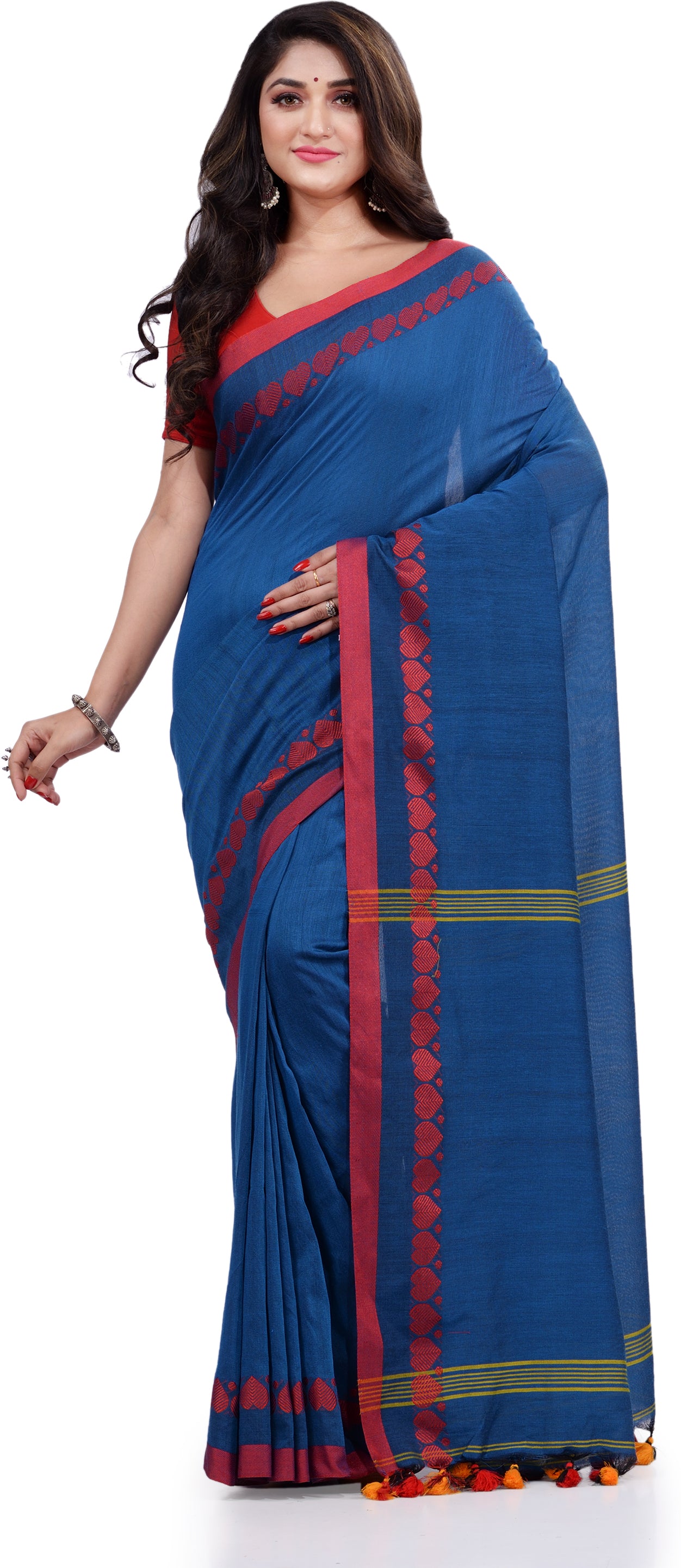 Desh Bidesh Woven Handloom Pure Cotton Saree (Blue) - Distacart