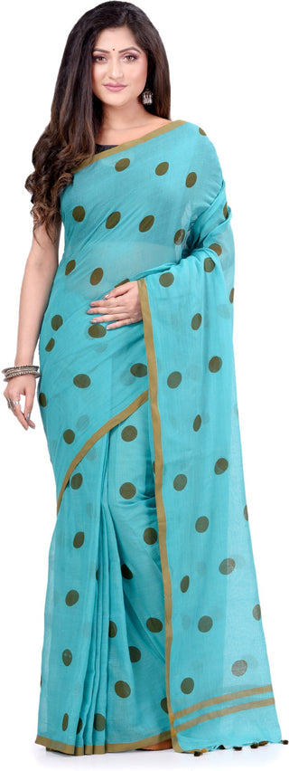 Desh Bidesh Polka Print Handloom Cotton Blend Saree (Multicolor) - Distacart