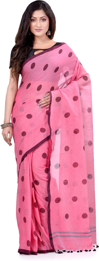 Desh Bidesh Polka Print Handloom Cotton Blend Saree (Multicolor) - Distacart