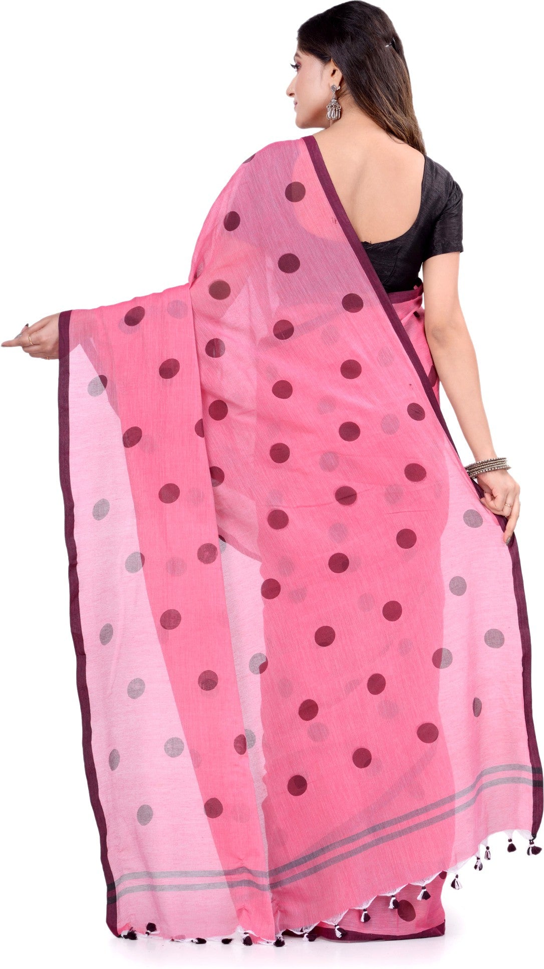 Desh Bidesh Polka Print Handloom Cotton Blend Saree (Multicolor) - Distacart