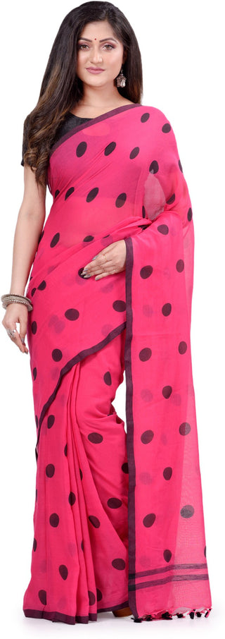 Desh Bidesh Polka Print Handloom Cotton Blend Saree (Multicolor) - Distacart
