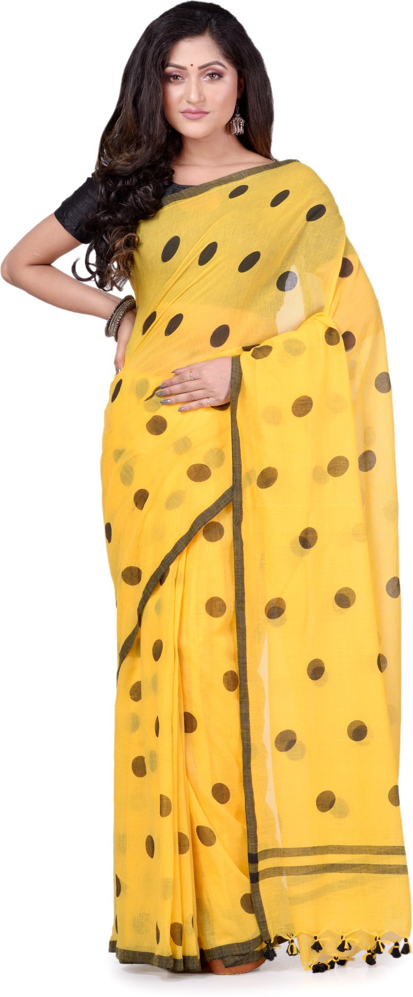 Desh Bidesh Polka Print Handloom Cotton Blend Saree (Multicolor) - Distacart