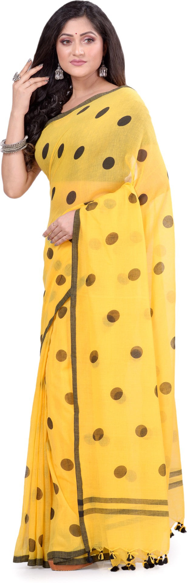 Desh Bidesh Polka Print Handloom Cotton Blend Saree (Multicolor) - Distacart