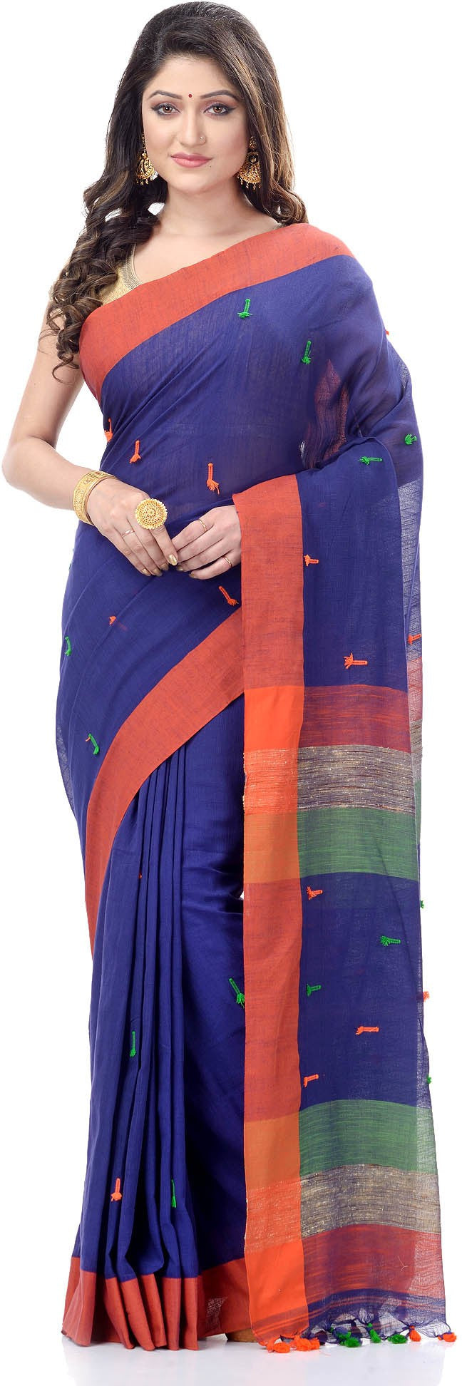 Desh Bidesh Women's Traditional Bengali Tant Handloom Cotton Saree With Blouse Piece - Distacart
