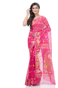Thumbnail for Desh Bidesh Woven Jamdani Pure Cotton Saree (Pink) - Distacart
