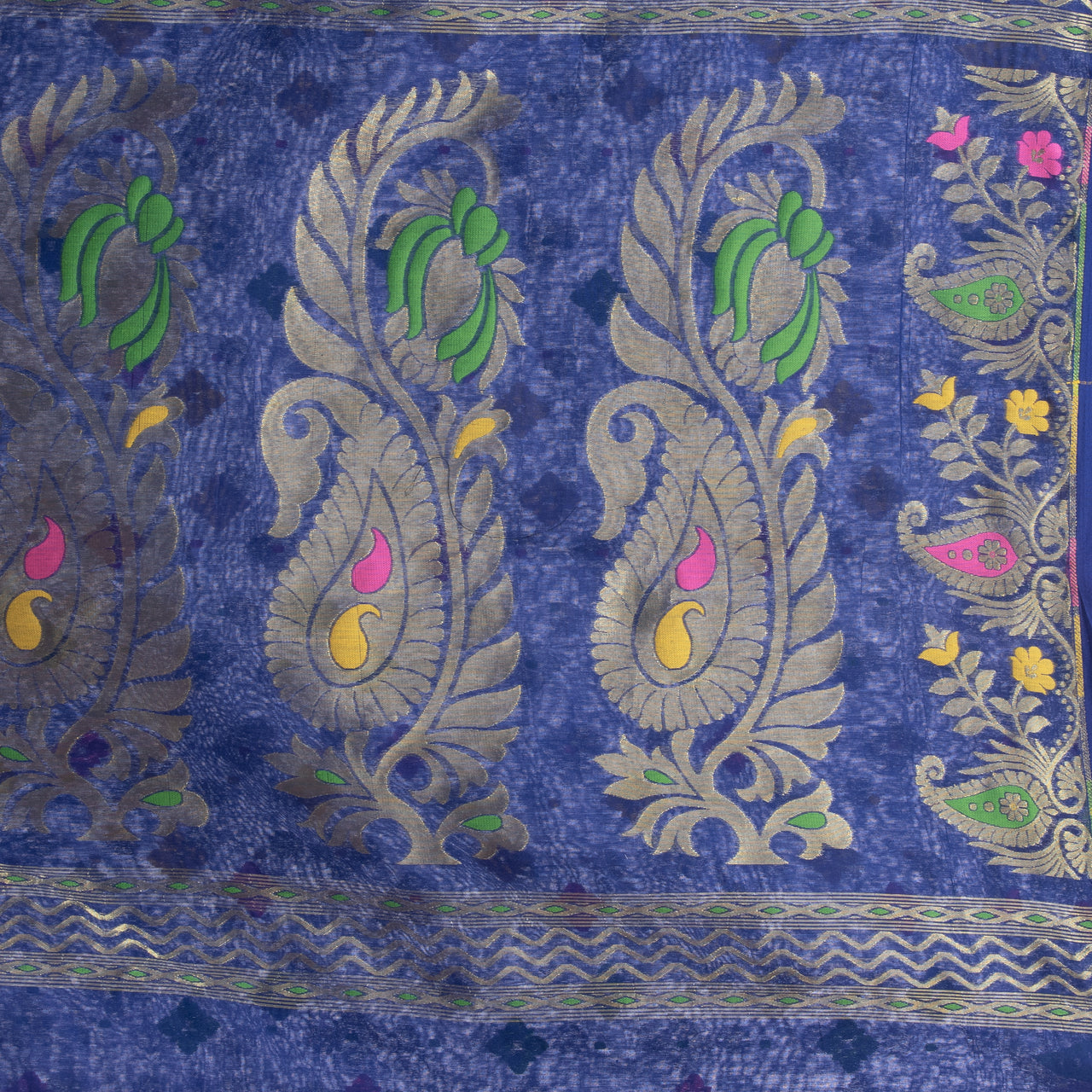Desh Bidesh Woven Jamdani Pure Cotton Saree (Blue) - Distacart