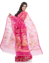 Thumbnail for Desh Bidesh Woven Jamdani Pure Cotton Saree (Pink) - Distacart