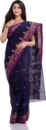 Thumbnail for Desh Bidesh Woven Handloom Pure Cotton Saree (Blue) - Distacart