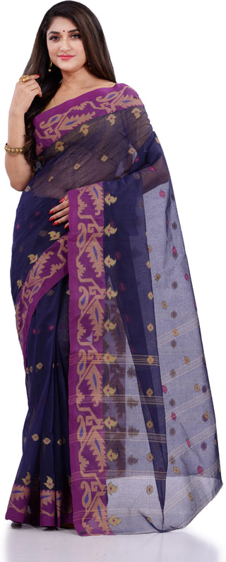 Desh Bidesh Woven Handloom Pure Cotton Saree (Blue) - Distacart