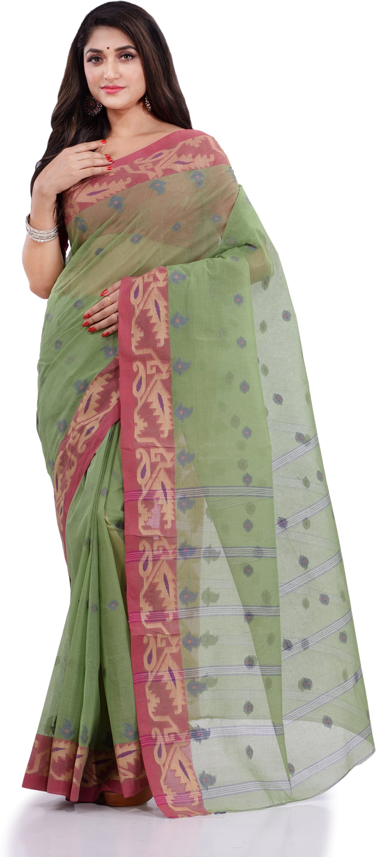 Desh Bidesh Woven Handloom Pure Cotton Saree (Green) - Distacart
