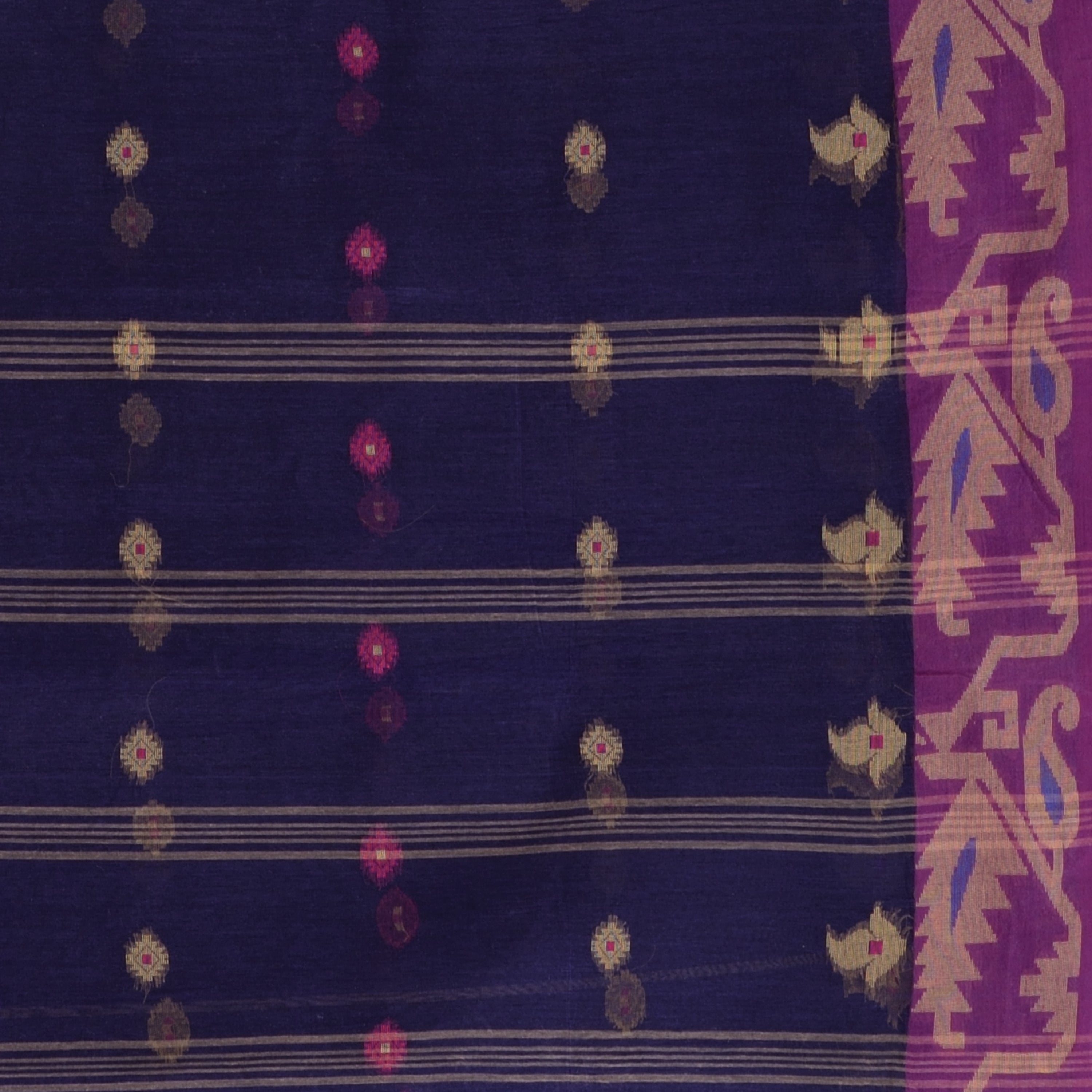 Desh Bidesh Woven Handloom Pure Cotton Saree (Blue) - Distacart