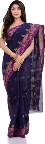 Thumbnail for Desh Bidesh Woven Handloom Pure Cotton Saree (Blue) - Distacart