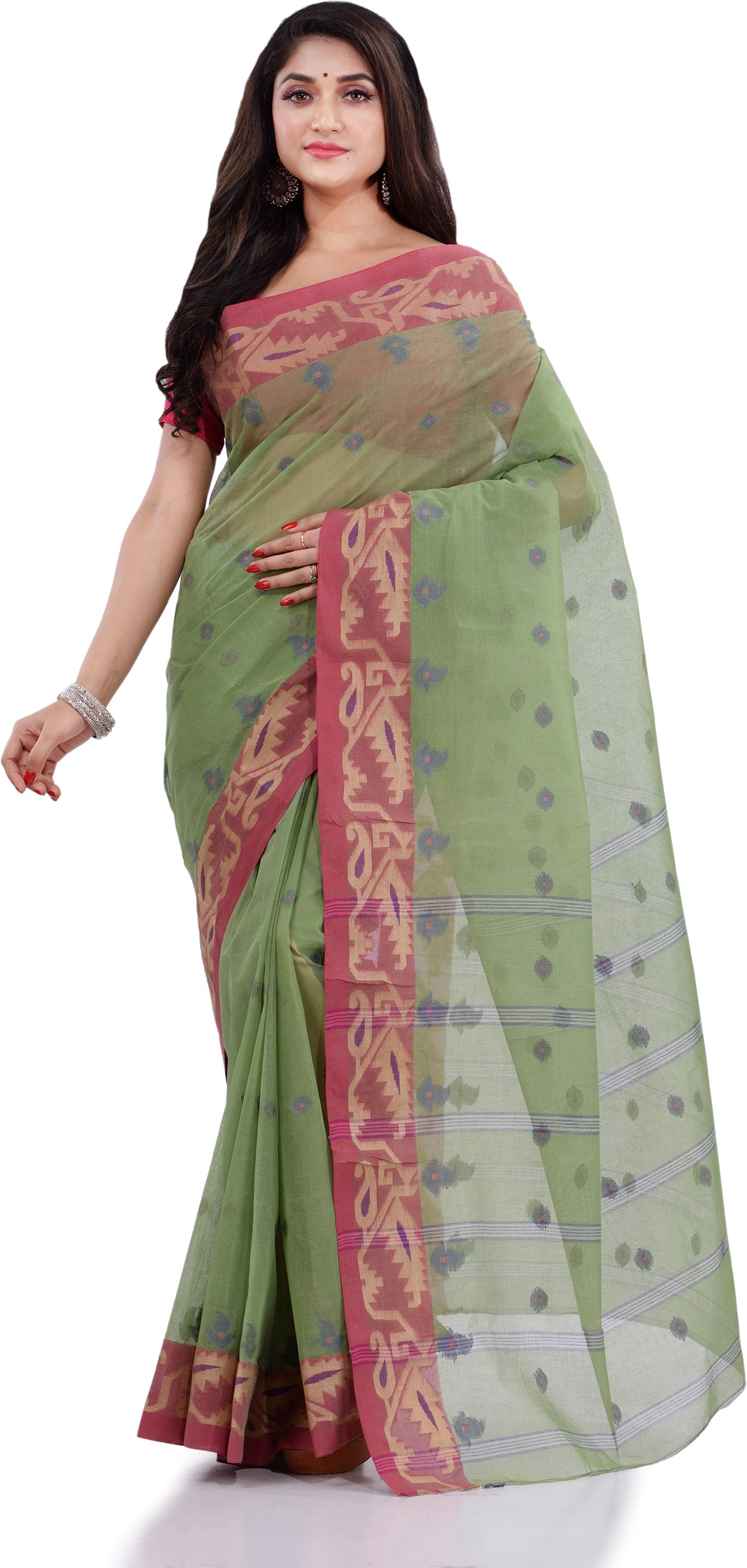 Desh Bidesh Woven Handloom Pure Cotton Saree (Green) - Distacart