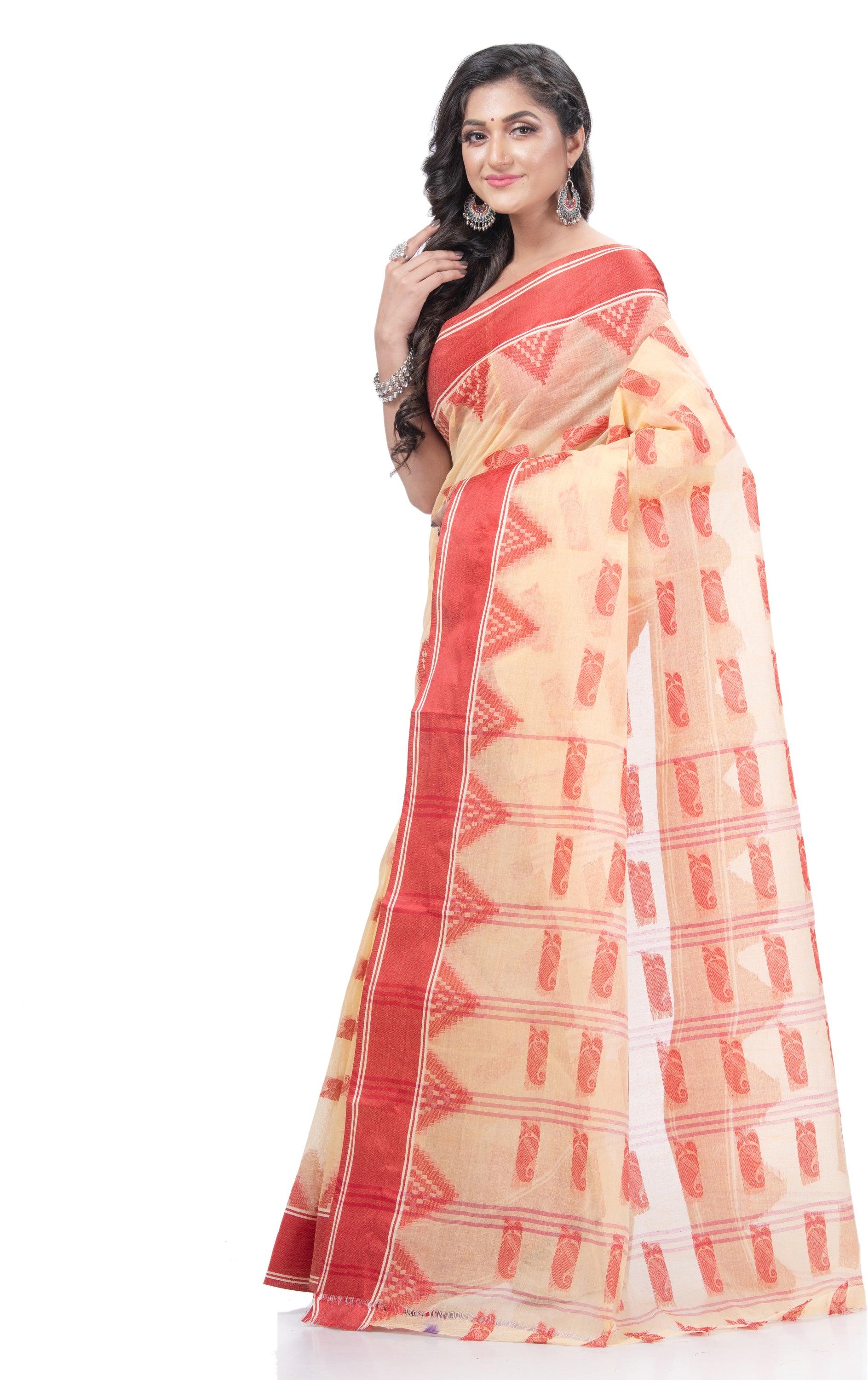 Desh Bidesh Woven Handloom Handloom Pure Cotton Saree (White) - Distacart